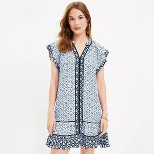 Loft Spring Medium Blue and White Floral Flutter Swing Dress Cottagecore